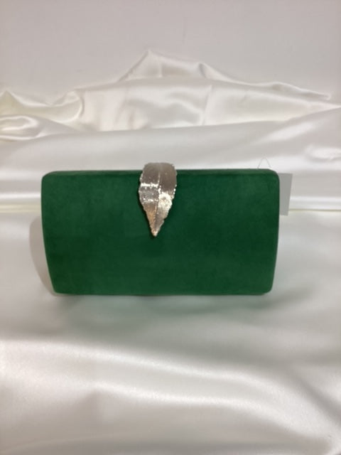 Green Clutch with Silver Feather Clasp