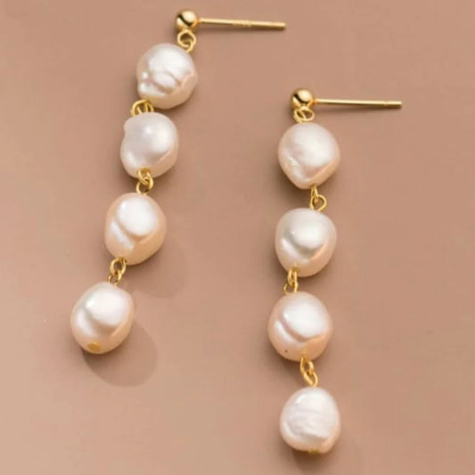 Azure x4 Freshwater Pearl Gold Earrings