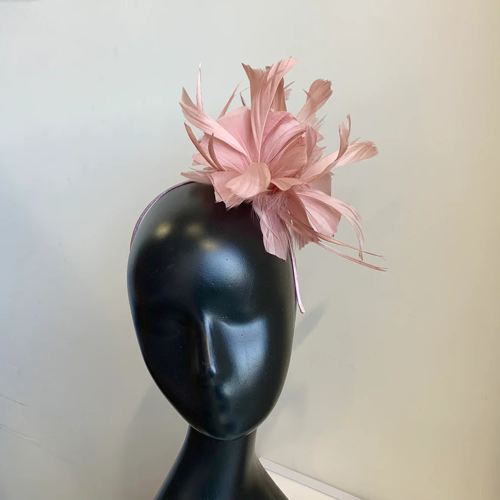 D3-Dusty Pink Feather Fascinator Headpiece on Hairband