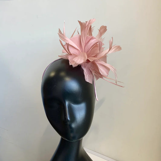 D3-Dusty Pink Feather Fascinator Headpiece on Hairband
