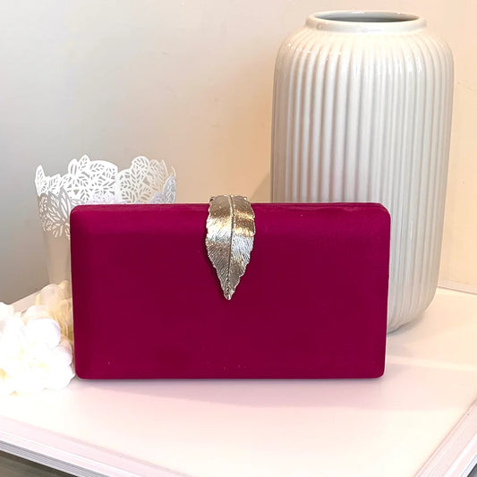Magenta Clutch Bag With Silver Feather Clasp