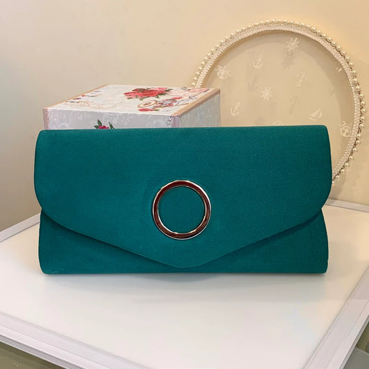 Teal Clutch Bag With Silver Circle Clasp