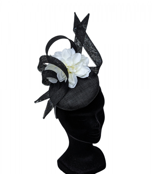 Lydia Fascinator/Headpiece In Black & White Combination