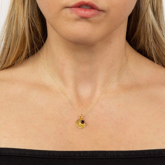 GKO Gold & Crystal Birthstone Charm & Disc Necklace-January