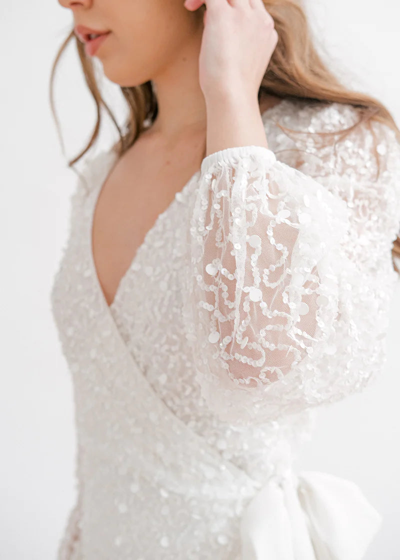 Long wrap dress for wedding best sale