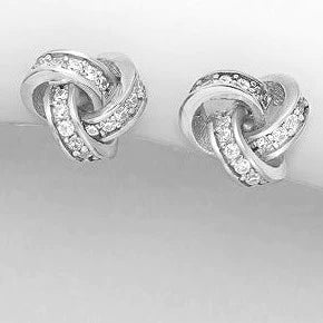 Azure Knot Crystal Stud Silver Earrings