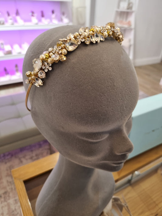 Azure Gold Crystal and Pearl Headpiece
