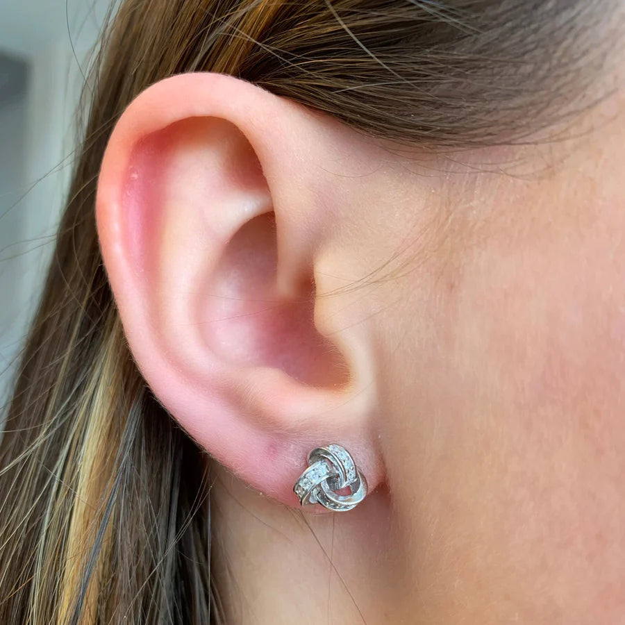 Azure Knot Crystal Stud Silver Earrings