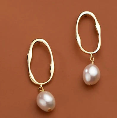 Azure Freshwater Pearl Drop Earrings Gold - everly-acbf