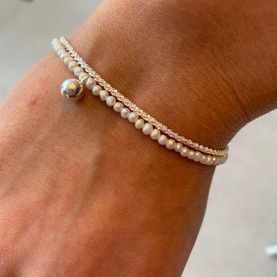 Azure Freshwater Pearl and Diamond Cut Sterling Silver Bracelet